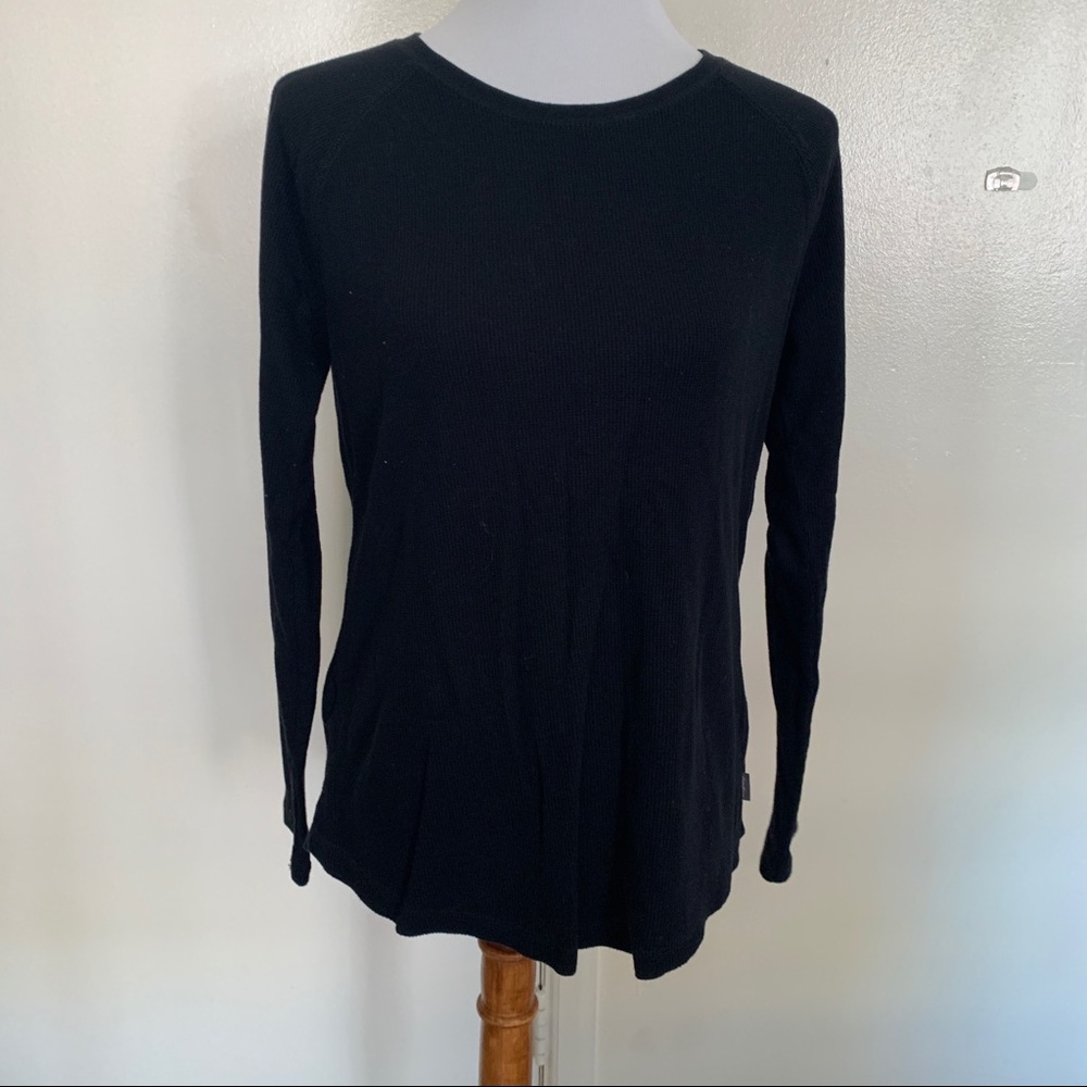 black waffle cotton long sleeve shirt sz L